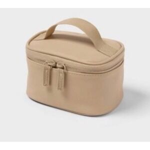 Tan Travel Makeup Bag with 3 Removable Clear Pouches Minimalist Toiletry Case